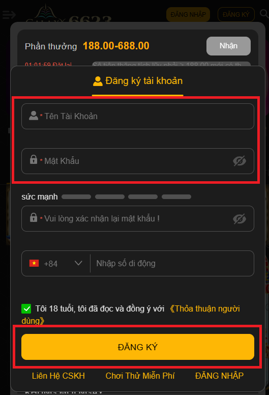 Đăng ký từng bước cho mỗi người chơi GALAXY6623